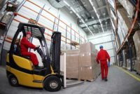 Forklift and pedestrian