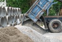 Dump truck at construction site