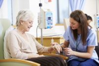 Nurse administering chemotherapy drugs