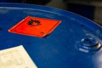 flammable chemical waste barrel warning label