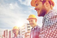 Construction workers with social distancing
